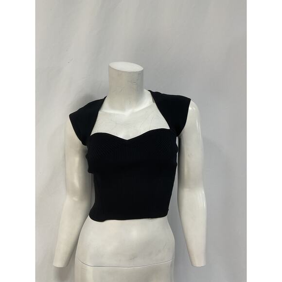 Simkhai 'Abia' Black Cropped Cap Sleeve Tee Size XS - Picture 2 of 5